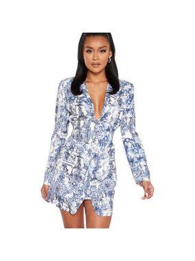 Pretty Little Thing Multi Renaissance Porcelain Pin Blazer Dress, Women's US 10